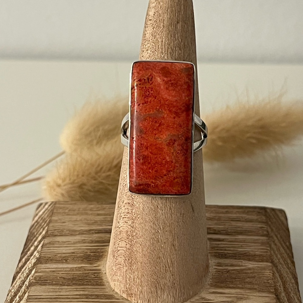 Solid 925 Sterling Silver Orange Sponge Coral Sta… - image 1